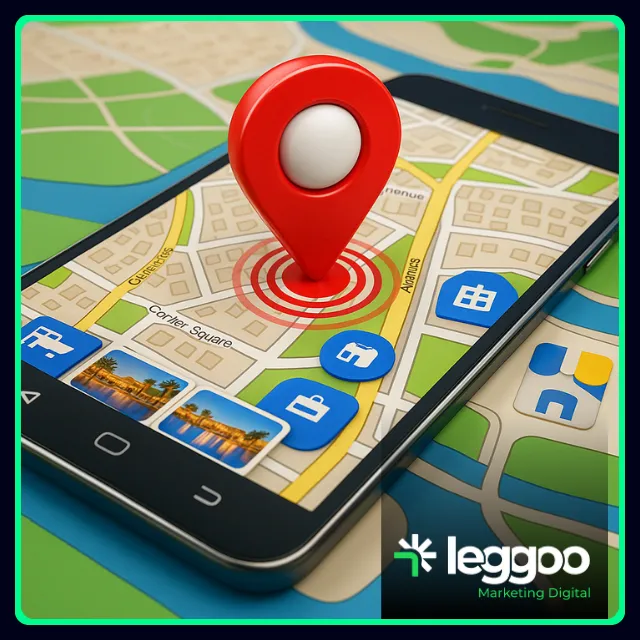 Visual moderno representando o Google Meu Negócio no mapa