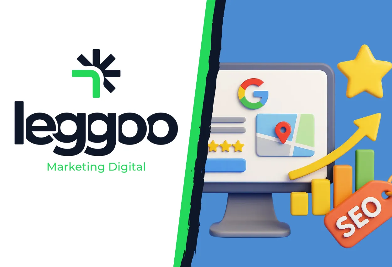 Ilustração 3D representando o uso estratégico do google meu negócio para ranqueamento local de empresas no Google.